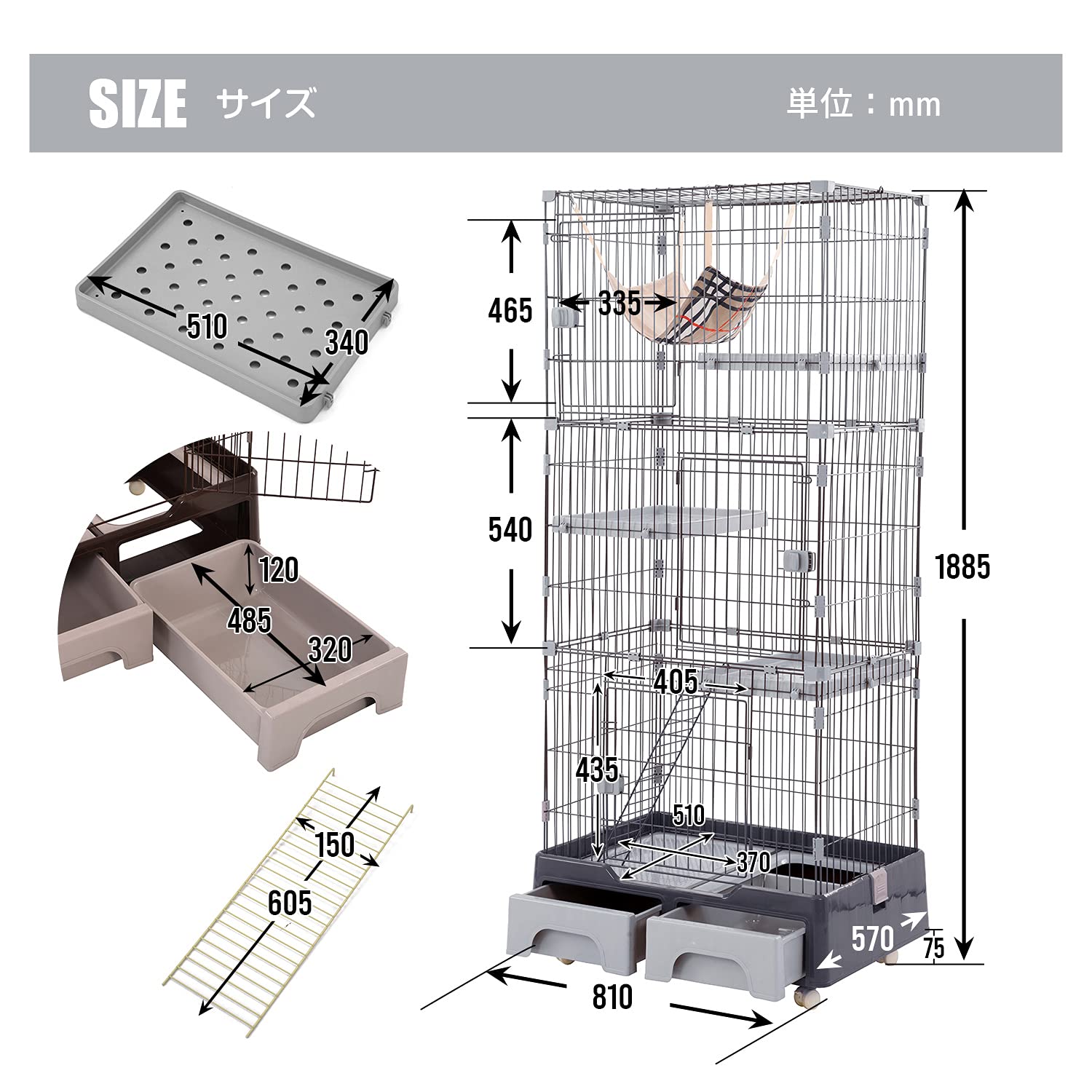 Amazon.co.jp: 猫 ケージ 3段 トイレ付き ハンモック付き キャット